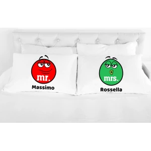 Coppia di federe matrimoniali divertenti PERSONALIZZABILI Mr & Mrs chocolate SanValentino Anniversario Matrimonio Innamorati simpatiche