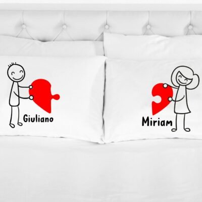 Coppia di federe matrimoniali divertenti PERSONALIZZABILI Lui & Lei Puzzle Love Regalo SanValentino Anniversario Matrimonio Innamorati simpatiche