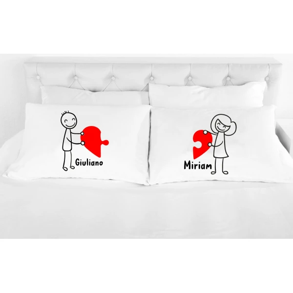 Coppia di federe matrimoniali divertenti PERSONALIZZABILI Lui & Lei Puzzle Love Regalo SanValentino Anniversario Matrimonio Innamorati simpatiche