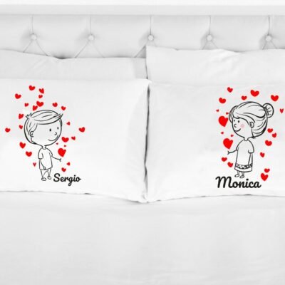 Coppia di federe matrimoniali divertenti PERSONALIZZABILI Couple Cartoon Love Regalo SanValentino Anniversario Matrimonio Innamorati simpatiche