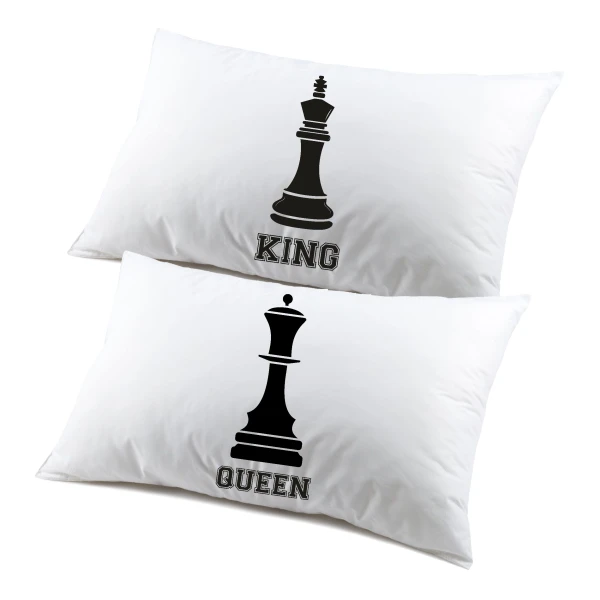 Coppia di federe matrimoniali divertenti King Queen chess SanValentino Anniversario Matrimonio Innamorati simpatiche - immagine 2