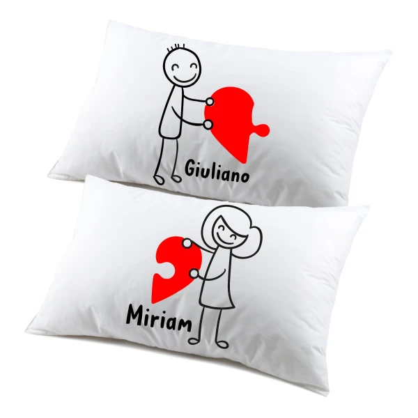Coppia di federe matrimoniali divertenti PERSONALIZZABILI Lui & Lei Puzzle Love Regalo SanValentino Anniversario Matrimonio Innamorati simpatiche - immagine 2