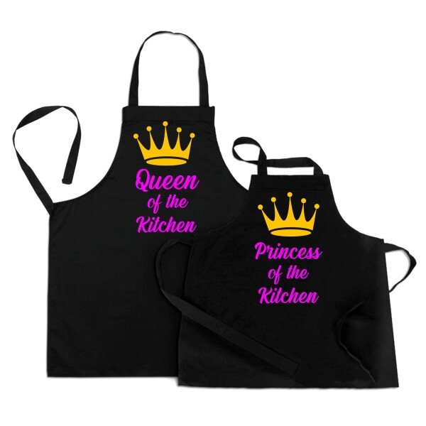 Coppia Grembiuli cucina divertenti Mamma Figlia Festa della Mamma Queen Princess of the Kitchen Idea Regalo Mamma - immagine 2