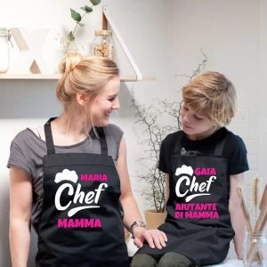Coppia Grembiuli cucina PERSONALIZZABILI divertenti Mamma Figlia Festa della Mamma Chef & Aiutante Idea Regalo Mamma
