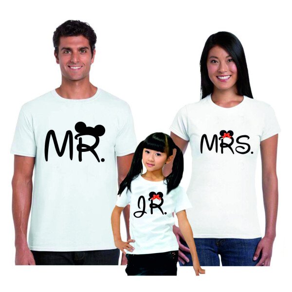 Tris T-Shirt Famiglia madre, padre, figlia Mr Mrs Jr - festa del papa' - festa della mamma - magliette divertenti per tutta la famiglia - idea regalo