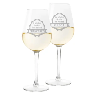 Coppia Calici Personalizzati Set da 2 calici vino personalizzati con nome Nonna Nonno migliore al mondo - bicchiere in vetro 500 ml