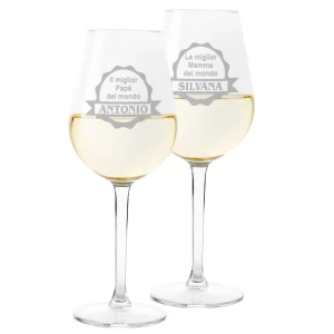 Coppia Calici Personalizzati Set da 2 calici vino personalizzati con nome Mamma Papà migliore al mondo - bicchiere in vetro 500 ml
