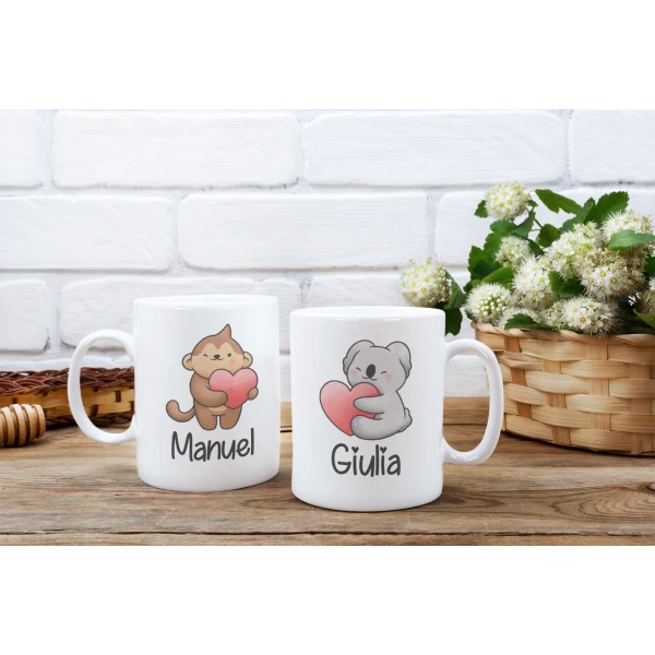 Coppia Tazze SanValentino Regalo Fidanzati Innamorati PERSONALIZZA CON NOME - love - bear koala - couple