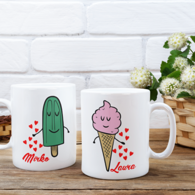 Coppia Tazze SanValentino Regalo Fidanzati Innamorati PERSONALIZZA CON NOME - gelato - love - coppia - couple