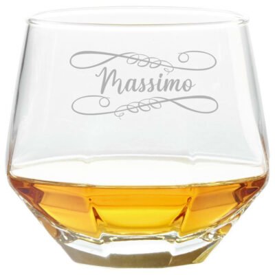 Bicchiere da Whisky diamante diamond glass tumbler inclinabile con incisione PERSONALIZZABILE CON NOME - Regalo per ogni ricorrenza