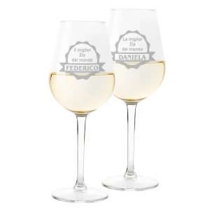 Coppia Calici Personalizzati Set da 2 calici vino personalizzati con nome Zio Zia migliore al mondo - bicchiere in vetro 500 ml