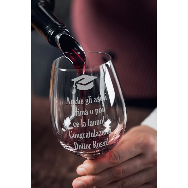 Calice da vino Laurea Regalo Laurea PERSONALIZZABILE CON NOME Anche gli asini prima o poi ce la fanno! - immagine 2