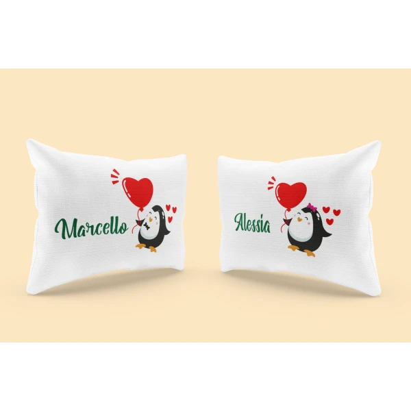 Coppia federe divertenti PERSONALIZZABILI nome matrimoniali pinguini amore Regalo Natale Compleanno SanValentino - immagine 2
