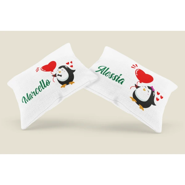 Coppia federe divertenti PERSONALIZZABILI nome matrimoniali pinguini amore Regalo Natale Compleanno SanValentino - immagine 3