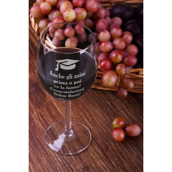 Calice da vino Laurea Regalo Laurea PERSONALIZZABILE CON NOME Anche gli asini prima o poi ce la fanno! - immagine 5