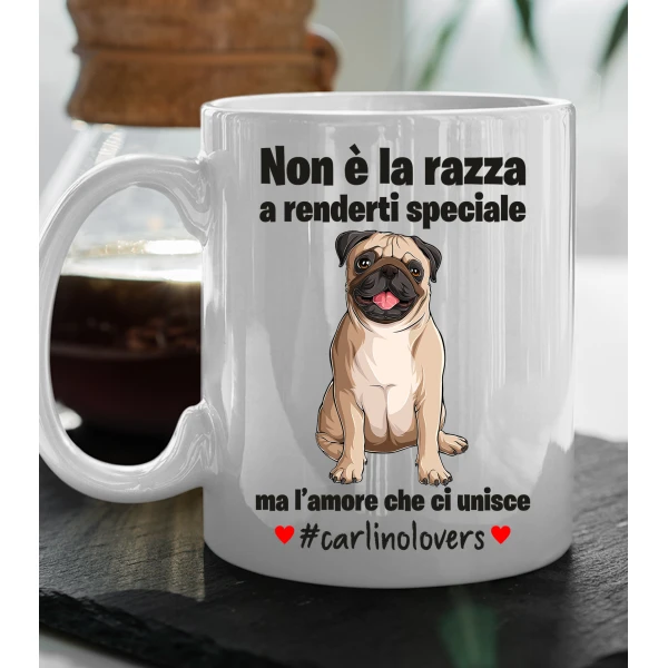Tazza Carlino Non è la razza che conta ma l'amore che ci unisce tazza mug divertenti - immagine 2