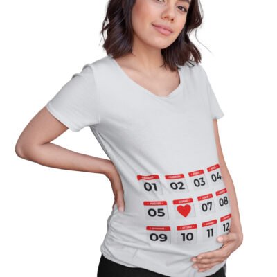 T-shirt premaman personalizzabile con calendario della nascita