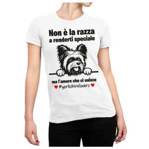 Maglietta Yorkshire Donna Non è la razza che conta ma l'amore che ci unisce T-Shirt Donna divertenti