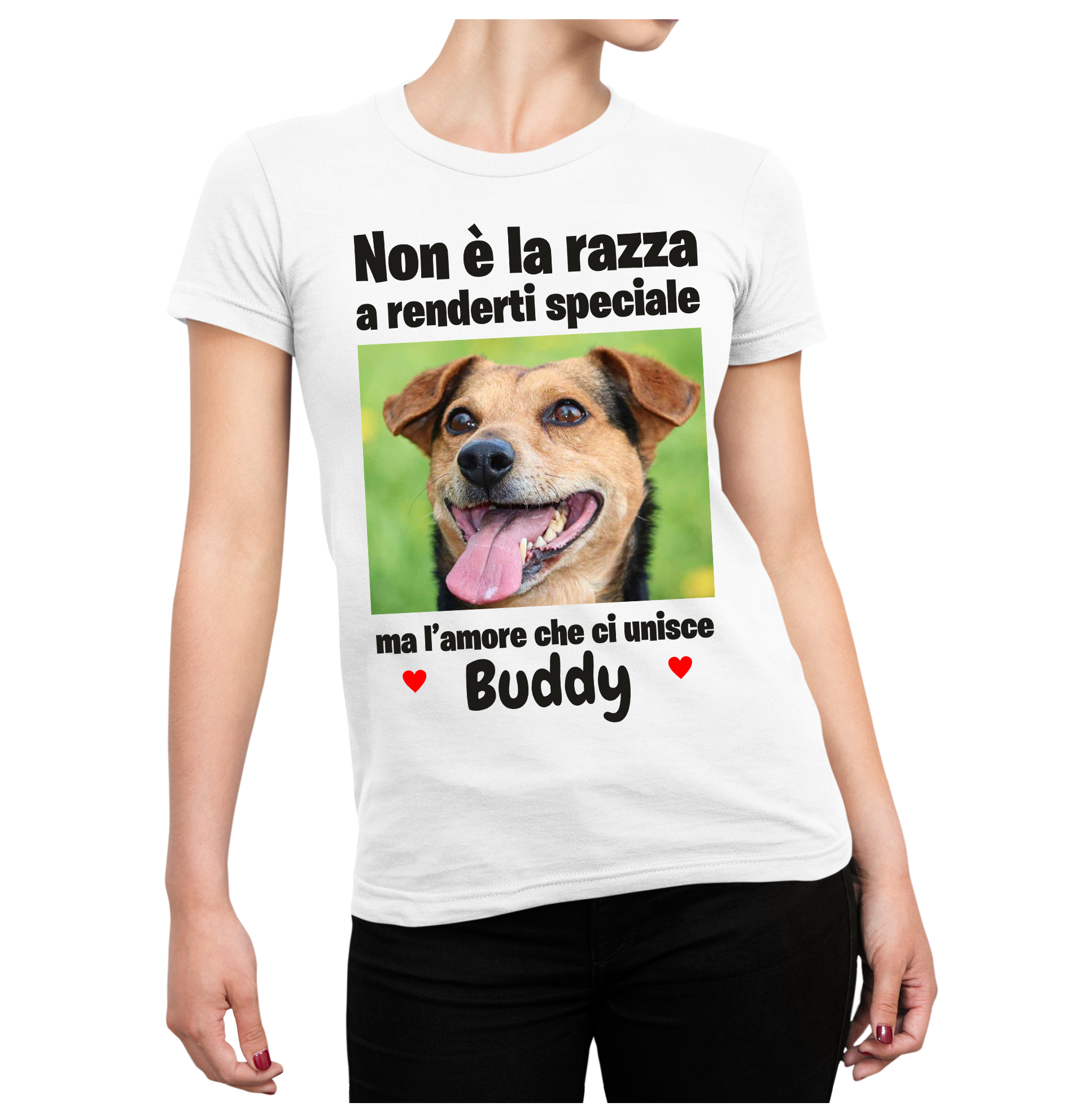 Maglietta PERSONALIZZABILE Donna Cane - Non è la razza a renderti speciale  ma l'amore che ci unisce [nome cucciolo] - T-Shirt Donna divertenti -  ColorFamily