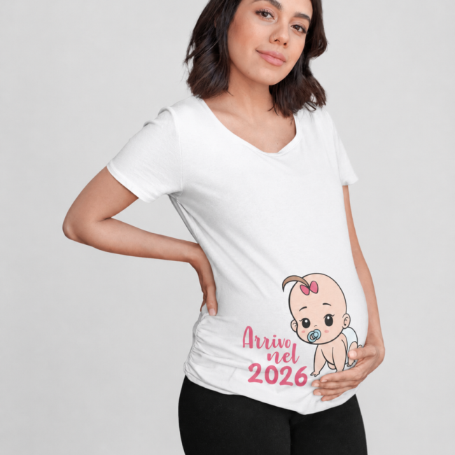 T-shirt premaman in attesa di una femminuccia nel 2026