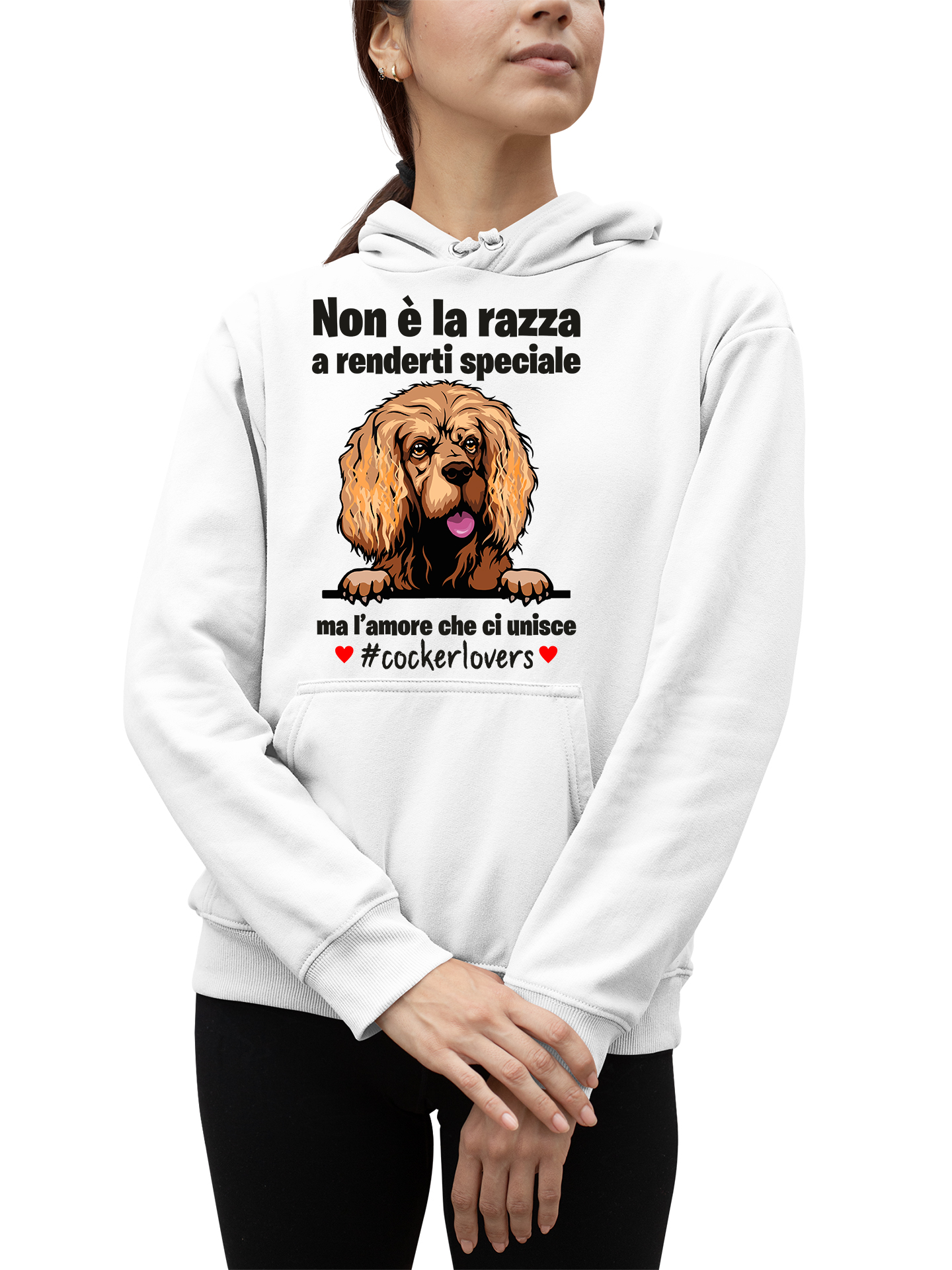 Felpa Cocker Donna Non è la razza che conta ma l'amore che ci unisce felpa  con cappuccio Donna divertenti - ColorFamily