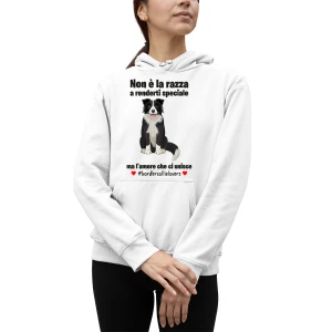 Felpa Border Collie Donna Non è la razza che conta ma l'amore che ci unisce felpa con cappuccio Donna divertenti