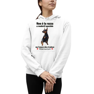 Felpa Doberman Donna Non è la razza che conta ma l'amore che ci unisce felpa con cappuccio Donna divertenti