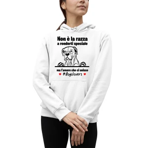 Felpa Dogo Argentino Donna Non è la razza che conta ma l'amore che ci unisce felpa con cappuccio Donna divertenti