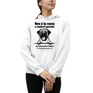 Felpa Mastino Donna Non è la razza che conta ma l'amore che ci unisce felpa con cappuccio Donna divertenti