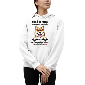 Felpa Shiba Inu Donna Non è la razza che conta ma l'amore che ci unisce felpa con cappuccio Donna divertenti
