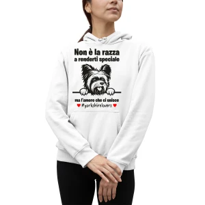 Felpa Yorkshire Donna Non è la razza che conta ma l'amore che ci unisce felpa con cappuccio Donna divertenti