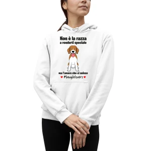 Felpa Beagle Donna Non è la razza che conta ma l'amore che ci unisce felpa con cappuccio Donna divertenti