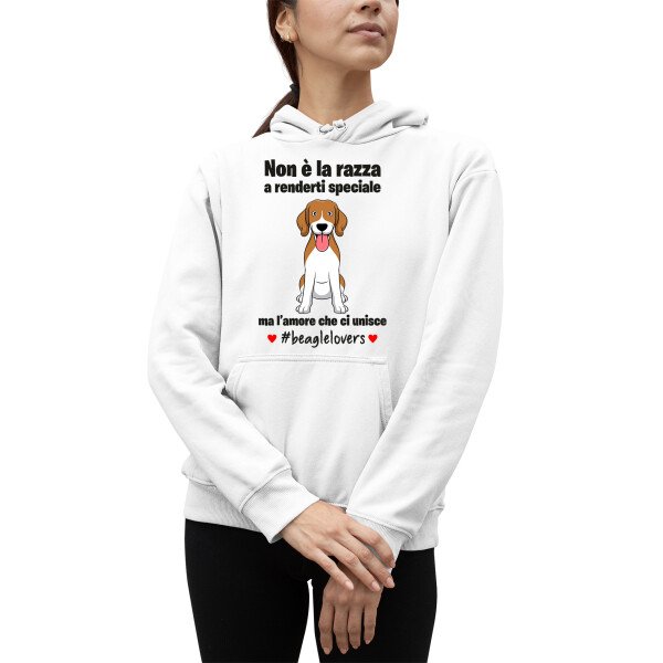 Felpa Beagle Donna Non è la razza che conta ma l'amore che ci unisce felpa con cappuccio Donna divertenti