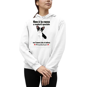 Felpa Bulldog Donna Non è la razza che conta ma l'amore che ci unisce felpa con cappuccio Donna divertenti