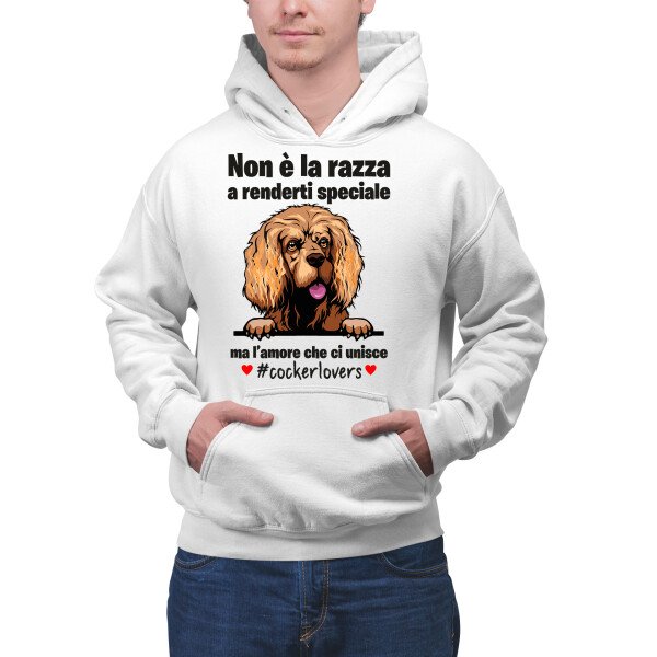 Felpa Cocker Uomo Non è la razza che conta ma l'amore che ci unisce felpa con cappuccio Uomo divertenti