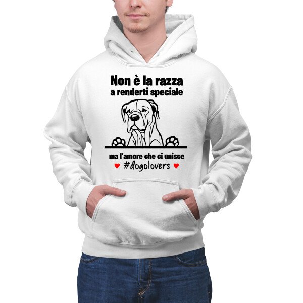 Felpa Dogo Argentino Uomo Non è la razza che conta ma l'amore che ci unisce felpa con cappuccio Uomo divertenti