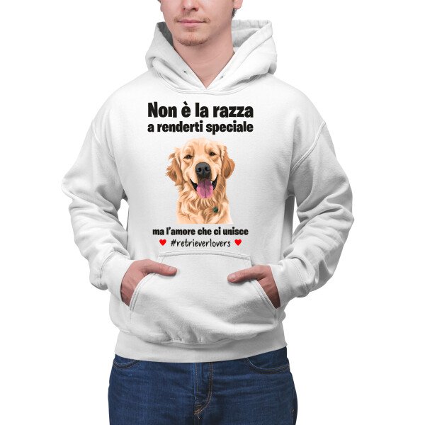 Felpa Golden Retriever Uomo Non è la razza che conta ma l'amore che ci unisce felpa con cappuccio Uomo divertenti