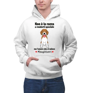 Felpa Beagle Uomo Non è la razza che conta ma l'amore che ci unisce felpa con cappuccio Uomo divertenti