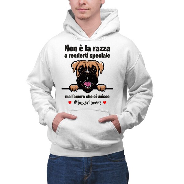 Felpa Boxer Uomo Non è la razza che conta ma l'amore che ci unisce felpa con cappuccio Uomo divertenti