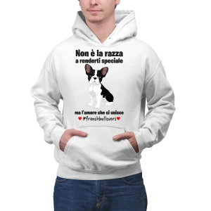 Felpa Bulldog Uomo Non è la razza che conta ma l'amore che ci unisce felpa con cappuccio Uomo divertenti