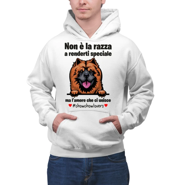 Felpa Chow Chow Uomo Non è la razza che conta ma l'amore che ci unisce felpa con cappuccio Uomo divertenti