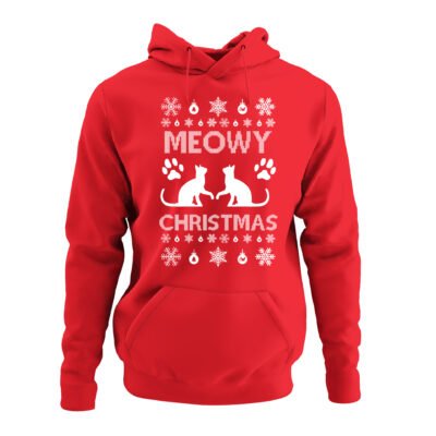 Felpa di Natale da uomo con cappuccio Meowy Christmas per amanti dei gatti