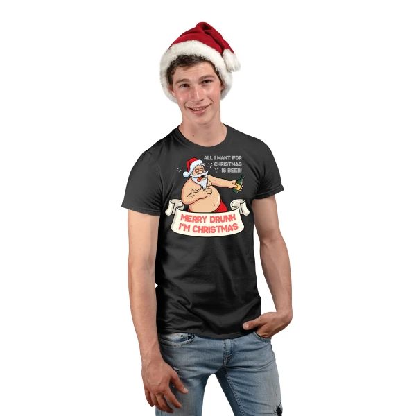 Maglietta Natale Uomo Natalizia Merry Drunk I'm Christmas - Tema Natalizio - Regalo di Natale - t-Shirt Divertente - Idea Regalo Natale