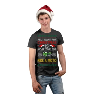 Maglietta Natale Uomo Natalizia Motociclista All i Want for Christmas - Tema Natalizio - Regalo di Natale - t-Shirt Divertente - Idea Regalo Natale
