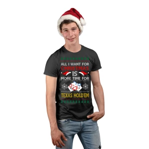 Maglietta Natale Uomo Natalizia Poxer Texas Hold'em All i Want for Christmas - Tema Natalizio - Regalo di Natale - t-Shirt Divertente - Idea Regalo Natale
