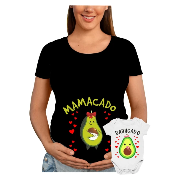 Coppia T-Shirt Maglietta Premaman e Body neonata Mamma Mamacado Babycado Regalo Festa della Mamma