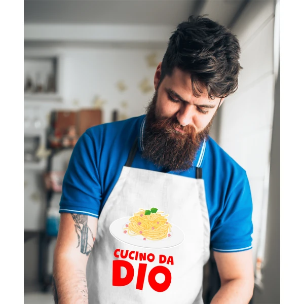 Grembiule da cucina divertenti Cucino da Dio Idea Regalo BBQ Barbecue Serial Griller Birra Chef Cuoco - immagine 3