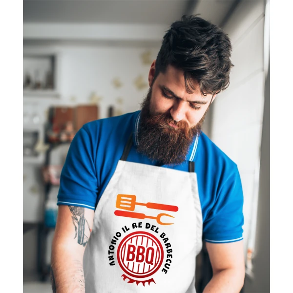 Grembiule da cucina divertenti PERSONALIZZABILE CON NOME il Re del BBQ Idea Regalo BBQ Barbecue Serial Griller Birra Chef Cuoco - immagine 3