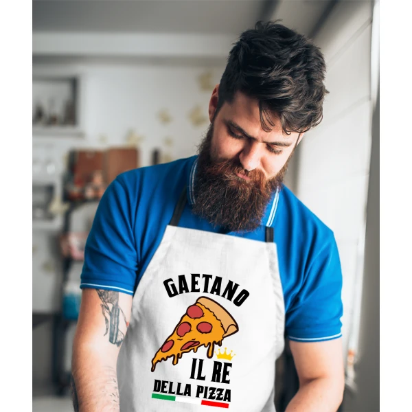 Grembiule da cucina divertenti PERSONALIZZABILE CON NOME Il Re della Pizza Idea Regalo BBQ Barbecue Serial Griller Birra Chef Cuoco - immagine 3