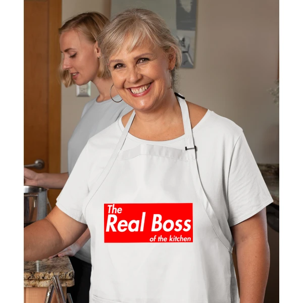 Coppia grembiuli divertenti set 2 grembiuli Boss Real Boss of the kitchen fidanzati regalo matrimonio wedding SanValentino innamorati - immagine 3